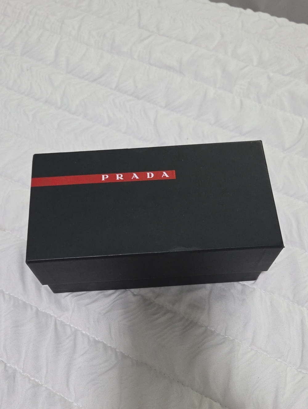 Prada Black Accessory Box with Red Logo Stripe
